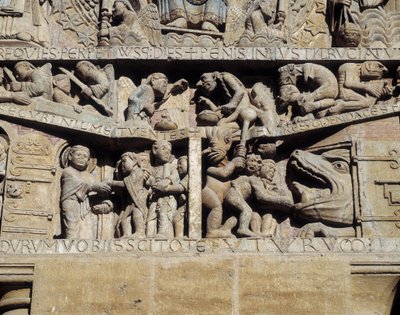 Ansicht des Tympanons des Jüngsten Gerichts, Detail der Hölle (Skulptur) von Romanesque