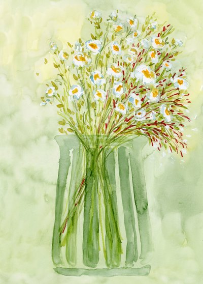 Grüne Vase mit weißen Blumen von Rosana Laiz Blursbyai
