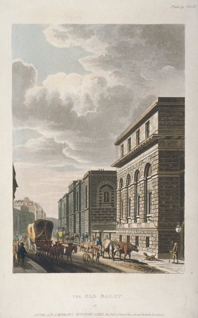 Blick auf Old Bailey, Blick nach Norden, City of London von Rudolph Ackermann