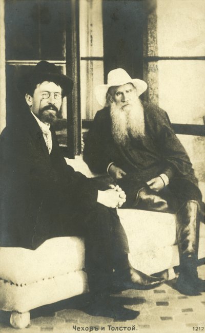 Anton Tschechow und Leo Tolstoi in Jalta, Krim, 1900 von Russian Photographer