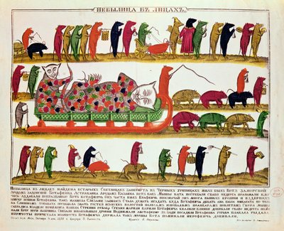 Beerdigung einer Katze durch die Mäuse, Karikatur von Zar Peter dem Großen, 1850 von Russian School