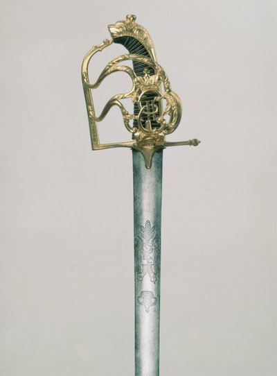 Offiziersbreitschwert mit einem doppelköpfigen Adler und der Figur des Heiligen Georg unter der Kaiserkrone graviert, Griff mit Monogramm von Katharina II. (1729-96) dekoriert, Russland, 18. Jahrhundert von Russian School