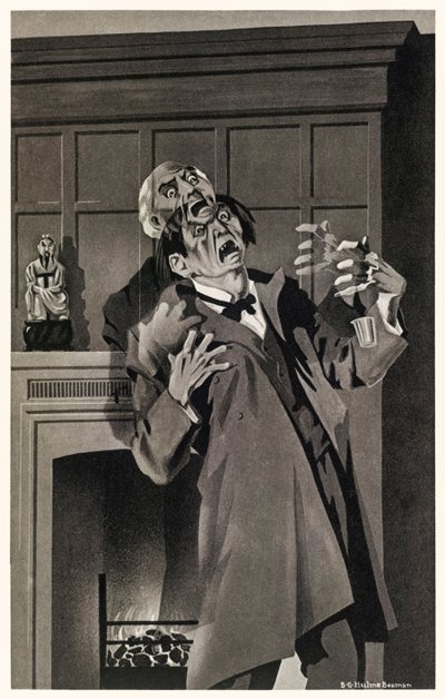 Die Züge schienen zu schmelzen und sich zu verändern aus „Der seltsame Fall des Dr. Jekyll und Mr. Hyde“ von Robert Louis Stevenson. Illustration von S.G. Hulme Beamam, 1930 von S. G. Hulme Beamam