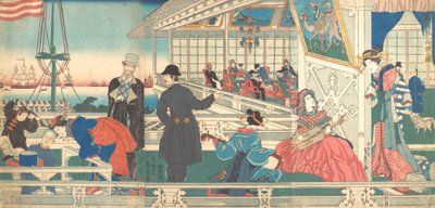 Heim der ausländischen Kaufleute in Yokohama, 9. Monat, 1861 von Sadahide Utagawa