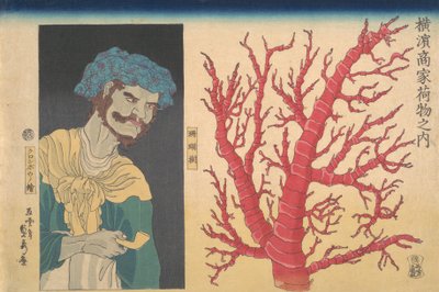 Korallenstock und ein Porträt eines Südseeinsulaners, 3. Monat, 1860 von Sadahide Utagawa