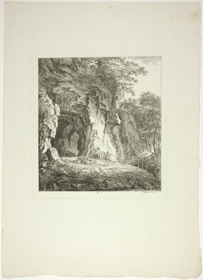Hirten und Schafe ruhen unter einer Brücke, Tafel sieben aus Paysages Dédiés à M. Warelet von Salomon Gessner