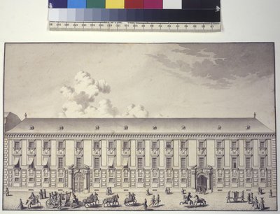 Ganzseitig: Vorderansicht des Palastes in Nos von Salomon Kleiner