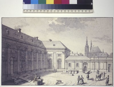 Vollständige Seite: Ansicht des Innenhofs der Orangerie von Salomon Kleiner
