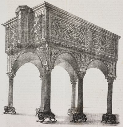 Antike Ambo in der Kathedrale von Sessa Aurunca, Kampanien, Italien, Lithographie von Salvatore Puglia nach einer Zeichnung von Pasquale Mattei (1813-1879) aus Poliorama Pittoresco, Nr. 43, 31. Mai von Salvatore Puglia