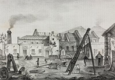 Reale Opificio meccanico (Königliche Mechanische Fabrik) in Pietrarsa, Kampanien, Italien, Lithographie von Gaetano Riccio aus Poliorama Pittoresco, Nr. 39, 7. Mai von Salvatore Puglia