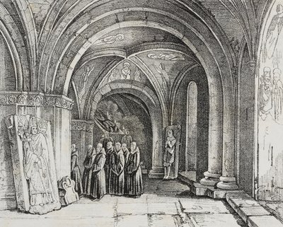 Unterirdische Kirche des Basler Münsters, Schweiz, Lithographie von Salvatore Puglia aus Poliorama Pittoresco, Nr. 50, 22. Juli von Salvatore Puglia