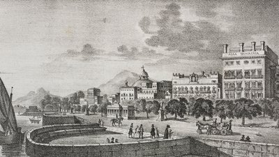 Ansicht des Bourbon-Forums und des Trinacria-Hotels, Palermo, Sizilien, Italien, Lithographie von Salvatore Puglia nach einer Gravur von Di Giovanni aus Poliorama Pittoresco, Nr. 37, 19. April von Salvatore Puglia