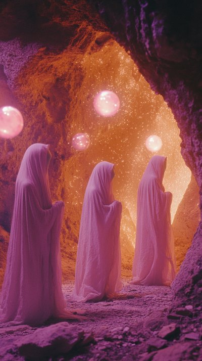 Mystische Figuren leuchtende Höhle von Samantha Hearn