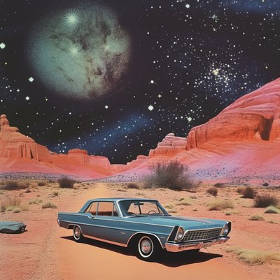 Vintage Auto kosmische Wüste von Samantha Hearn