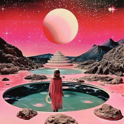 Frau in rosa kosmischer Oase von Samantha Hearn