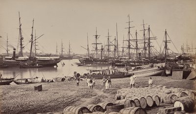 Kalkutta. Der Anlegeplatz des Zollhauses. Schiffe im Fluss Hoogly von Samuel Bourne