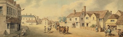 Eine Kutsche und vier Pferde passieren Chippenham, Wiltshire von Samuel Howitt
