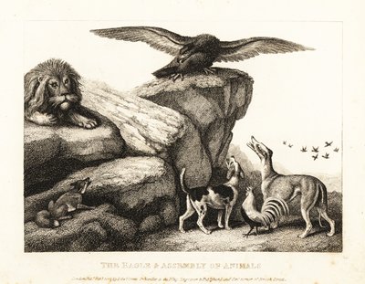 Jupiters Vogel ermahnt eine Versammlung von Tieren. 1811 von Samuel Howitt