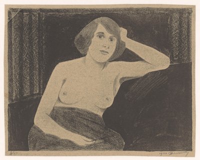 Weiblicher Akt, auf einer Bank sitzend, die Hand am Kopf von Samuel Jessurun de Mesquita (signed by artist)