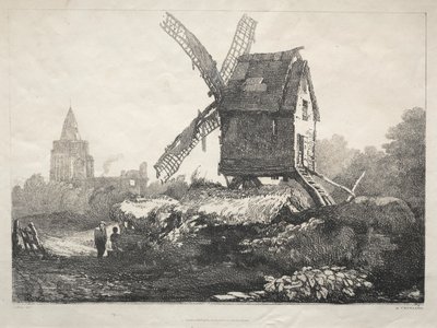 Eine Reihe alter Gebäude und ländlicher Hütten im Norden Englands: In Crowland, Windmühle von Samuel Prout
