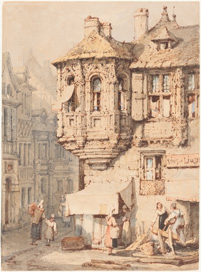 Französische Straßenszene mit einem mittelalterlichen Turm von Samuel Prout