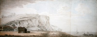 Dover Castle und Klippen vom Ufer aus von Samuel Scott