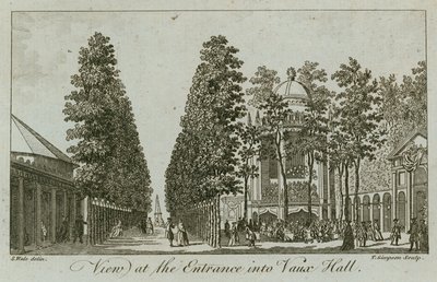 Ansicht des Eingangs zu den Vauxhall Gardens, London von Samuel Wale