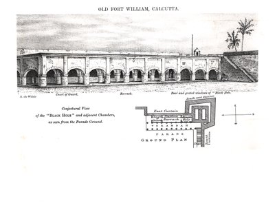 Altes Fort William, Kalkutta, mit einer spekulativen Ansicht des 