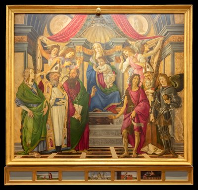 Altarretabel, Haupttafel: Thronende Madonna, vier Engel und Heilige von Sandro Botticelli