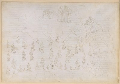 Die Göttliche Komödie, Inferno XXVI. Vergil und Dante im achten Kreis der Hölle (Malebolge), 8. Bolgia: Bestrafung der falschen Ratgeber; Gespräch mit Odysseus von Sandro Botticelli
