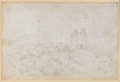 Die Göttliche Komödie, Inferno XXXII. Neunter Kreis (Cocytus), 1. und 2. Streifen: Bestrafung der Verwandten- und Vaterlandsverräter im Eis der Caina und Antenora von Sandro Botticelli
