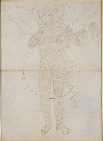 Die Göttliche Komödie, Inferno XXXIV (2). Zentrum der Hölle: Luzifer in ganzer Gestalt (Der große Satan); Abschied vom Inferno von Sandro Botticelli