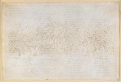 Die Göttliche Komödie, Purgatorio XXVI. Siebter Ring des Purgatoriums: Buße der Wollüstigen; Gespräch Dantes mit Guido Guinizelli von Sandro Botticelli