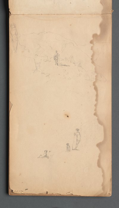 Skizzenbuch, Seite 02: Figur in einer Landschaft mit Hund von Sanford Robinson Gifford