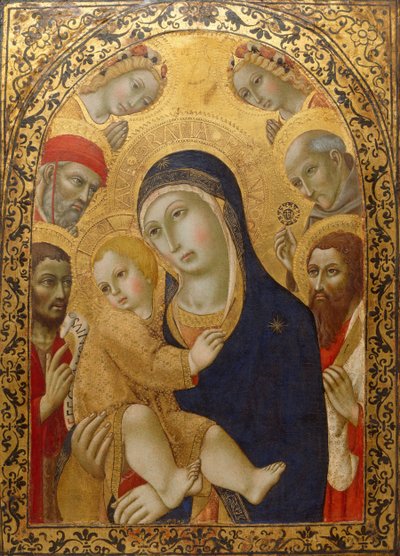 Madonna mit Kind und den Heiligen Hieronymus, Johannes der Täufer, Bernardino und Bartholomäus von Sano di Pietro