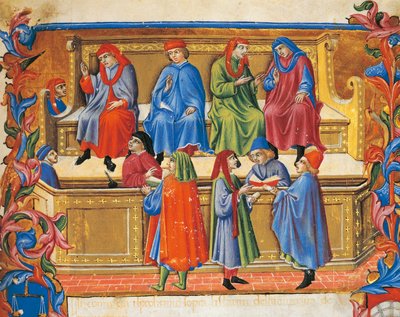 Handelsgericht Miniatur aus den Statuten der Kaufleute von Sano di Pietro, Italien, 15. Jahrhundert von Sano di also Ansano di Pietro di Mencio Pietro