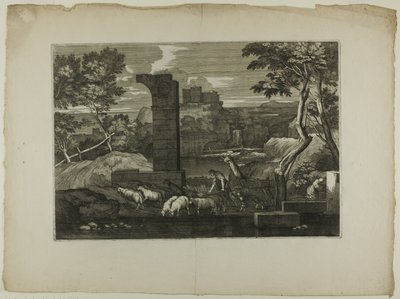 Landschaft mit einem Hirten und seiner Herde von Sébastien Bourdon