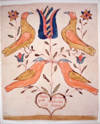 Vier Vögel, Tulpe und Herz von School American