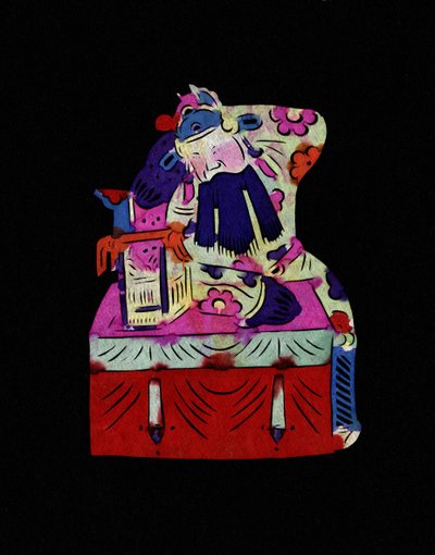 Männliche Figur der Pekinger Oper mit Maske. Bemaltes Papier oder „Jian Zhi“, chinesische Volkskunst, Leonard de Selva, China, 2006. von School Chinese