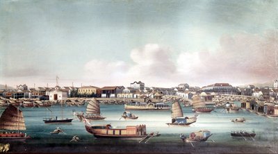 Der Hafen von Kanton (China) um die Mitte des 19. Jahrhunderts. Anonymes chinesisches Gemälde von School Chinese