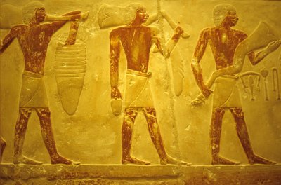 Altes Ägypten, Wandmalerei, Mastaba/Grab des Idout, Saqqara, 2323-2150 v. Chr., Träger mit Opfergaben von School Egyptian