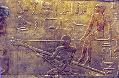 Altes Ägypten, Wandmalerei/Schnitzerei, Mastaba/Grab von Ti, Saqqara, 5. Dynastie, Schiffbau von School Egyptian