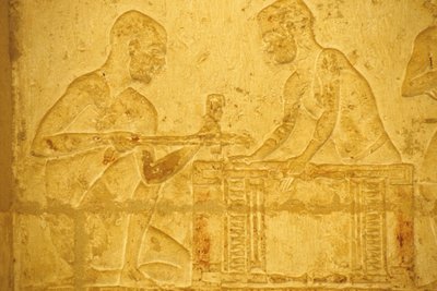 Altes Ägypten, Wandmalerei/Schnitzerei, Grab von Petosiris, Tuna el-Gebel, 300 v. Chr., Zimmerleute bei der Arbeit von School Egyptian