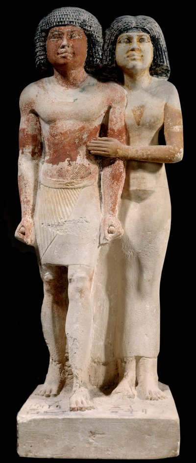Ägyptische Antike: Kalkstein-Statue des Paares Raherka und Meresankh. 5. Dynastie. Altes Reich (ca. 2700-2200 v. Chr.). Sonne 0,52x0,21 m Paris, Musée du Louvre von School Egyptian