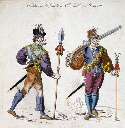 Kostüme der Soldaten der Garde von Karl IX. (1550-1574) und Heinrich III. (1574-1589) von School French