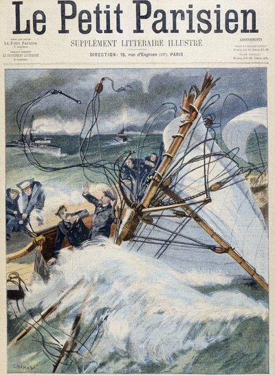 König von England Opfer eines Navigationsunfalls auf der Shamrock II - in Le Petit Parisien, Arts Deco von School French