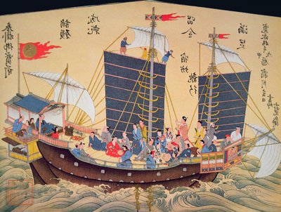Japanisches Handelsschiff des 18. Jahrhunderts von School Japanese