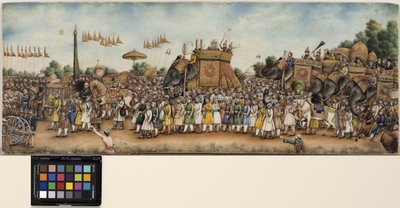 Akbar Shah II reitet auf einem Elefanten in einer großen Prozession, ca. 1835 von School Mughal