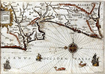 Kap Sagres (oder Heiliges Kap) am Ende von Portugal nach dem Portulan von Luca J. Waghenaer Treesor of zeevaert, gedruckt in Leiden 1592 von School Netherlandish