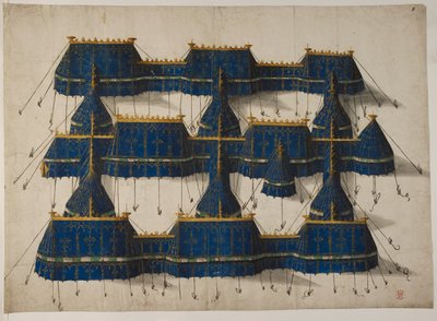 Entwurf für einen königlichen Pavillon in Blau und Gold, um 1520 von School Netherlandish